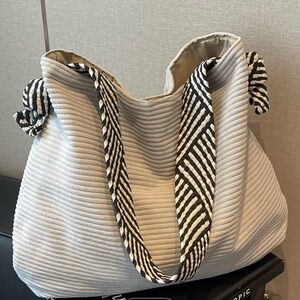 Chic Cream Tote with Striped Handles by Gecko ~NWT